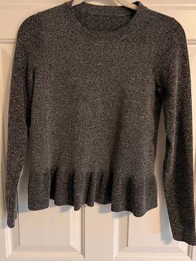 H&M Gray Melange Rib-Knit Peplum Sweater